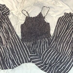 Striped Black and White Jumpsuit Wide Leg Bottoms
